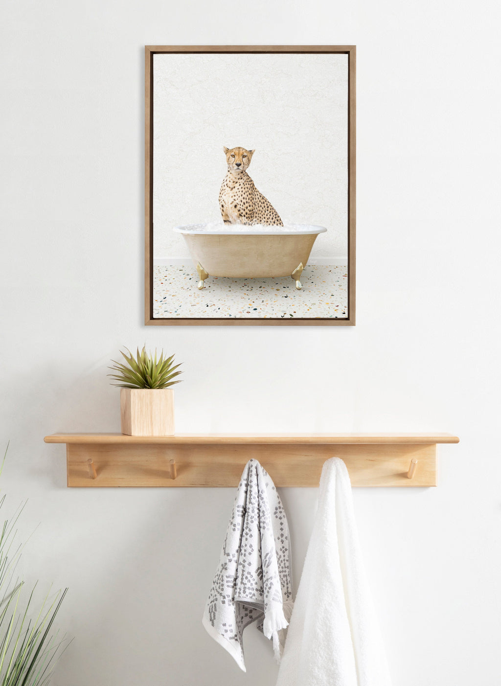 Sylvie Cheetah in Terrazzo Bathtub Framed Canvas by Amy Peterson