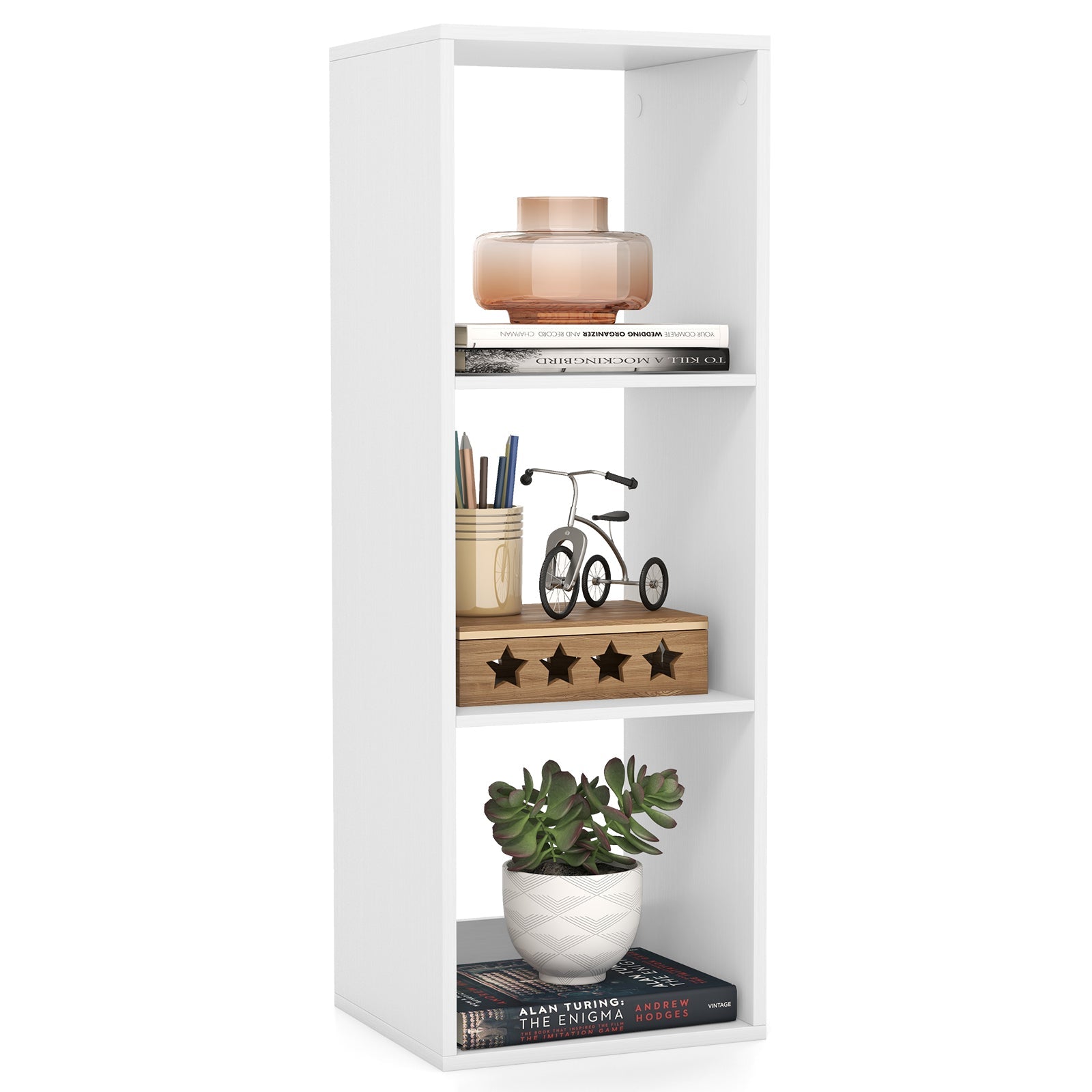 3 Cube Bookshelf with Back Guardrail