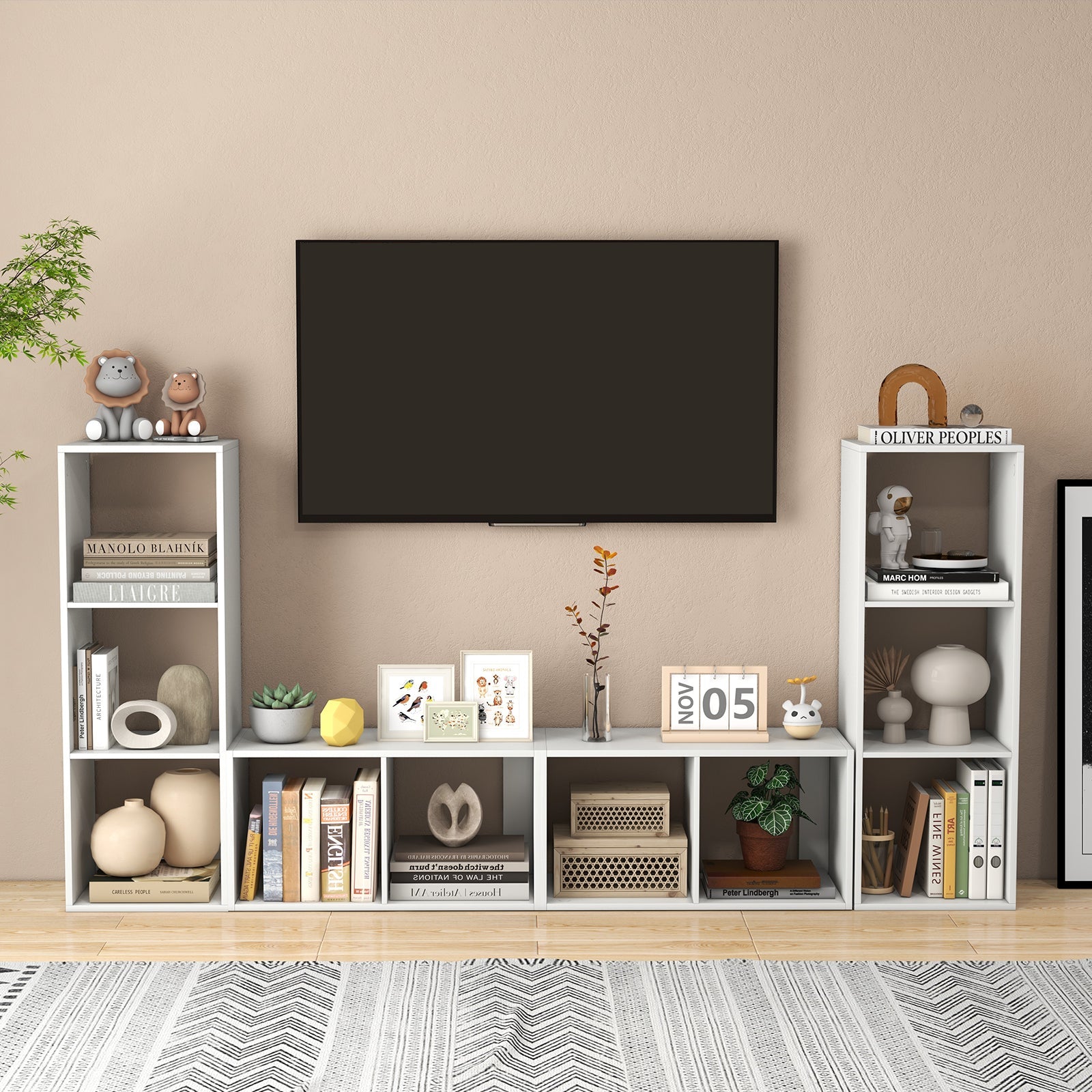3 Cube Bookshelf with Back Guardrail