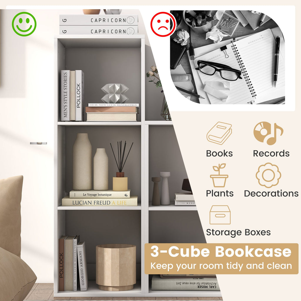 3 Cube Bookshelf with Back Guardrail