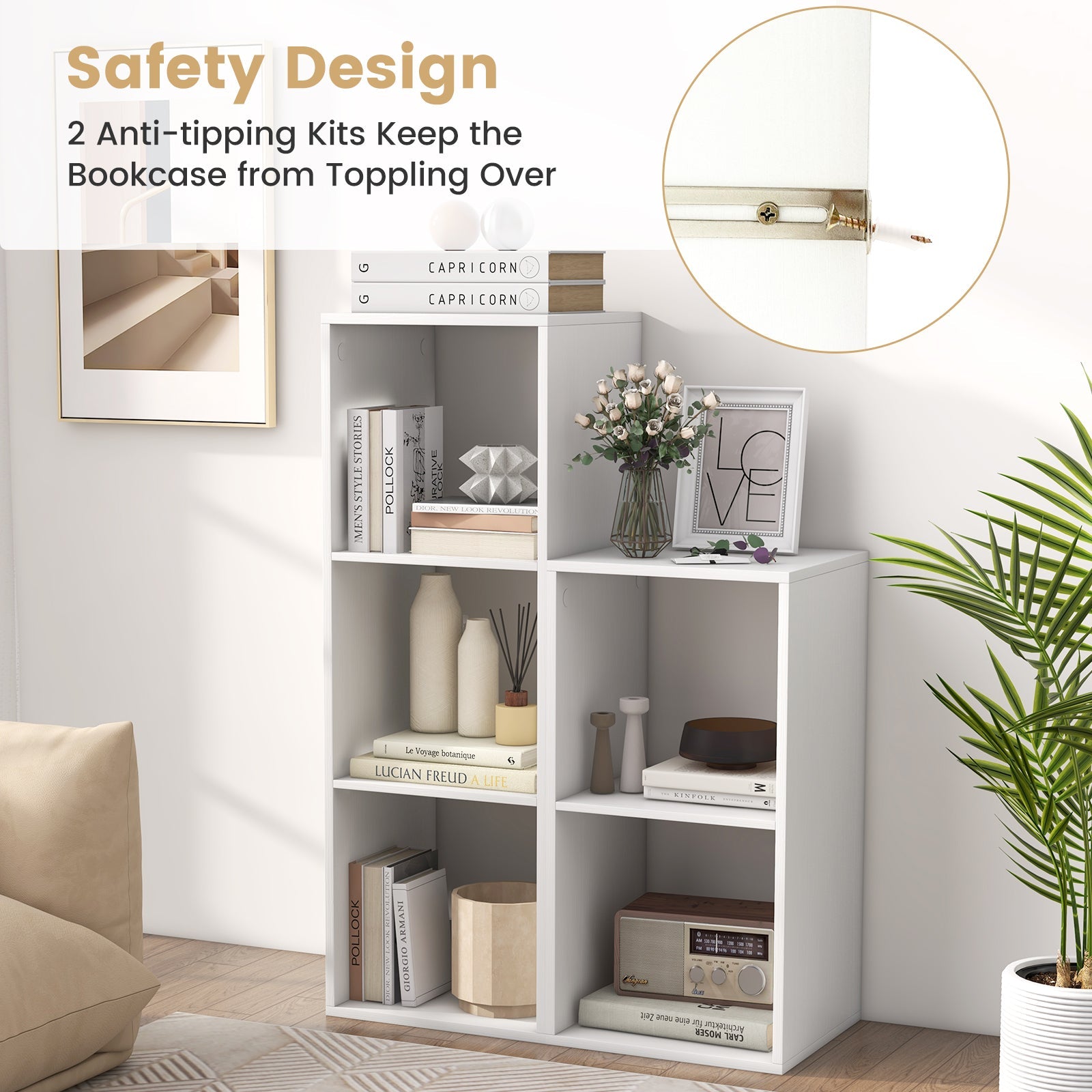 3 Cube Bookshelf with Back Guardrail