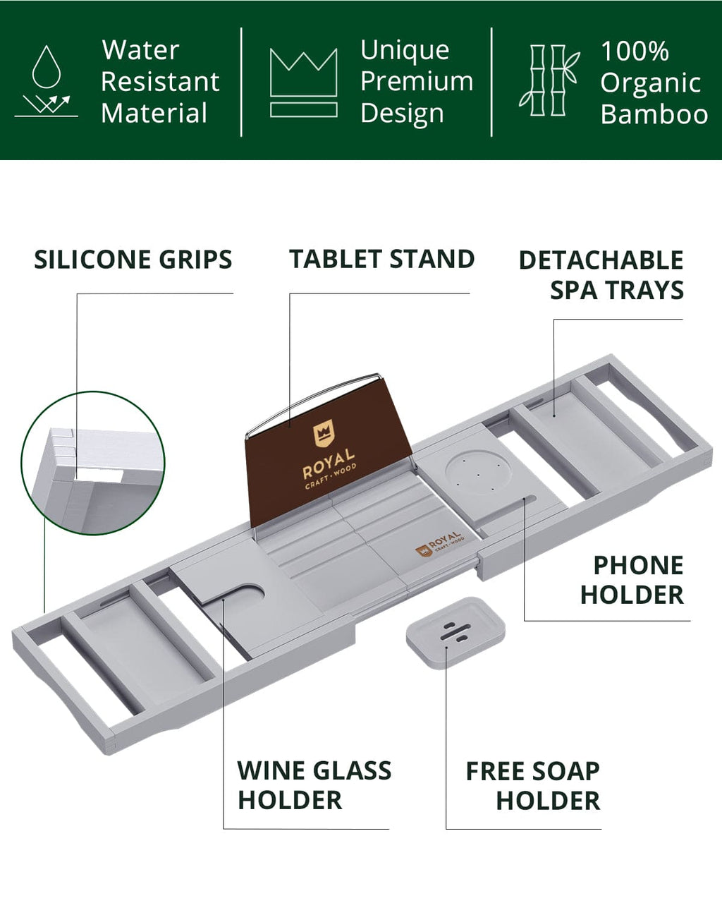 Bathtub Caddy Tray - Gray