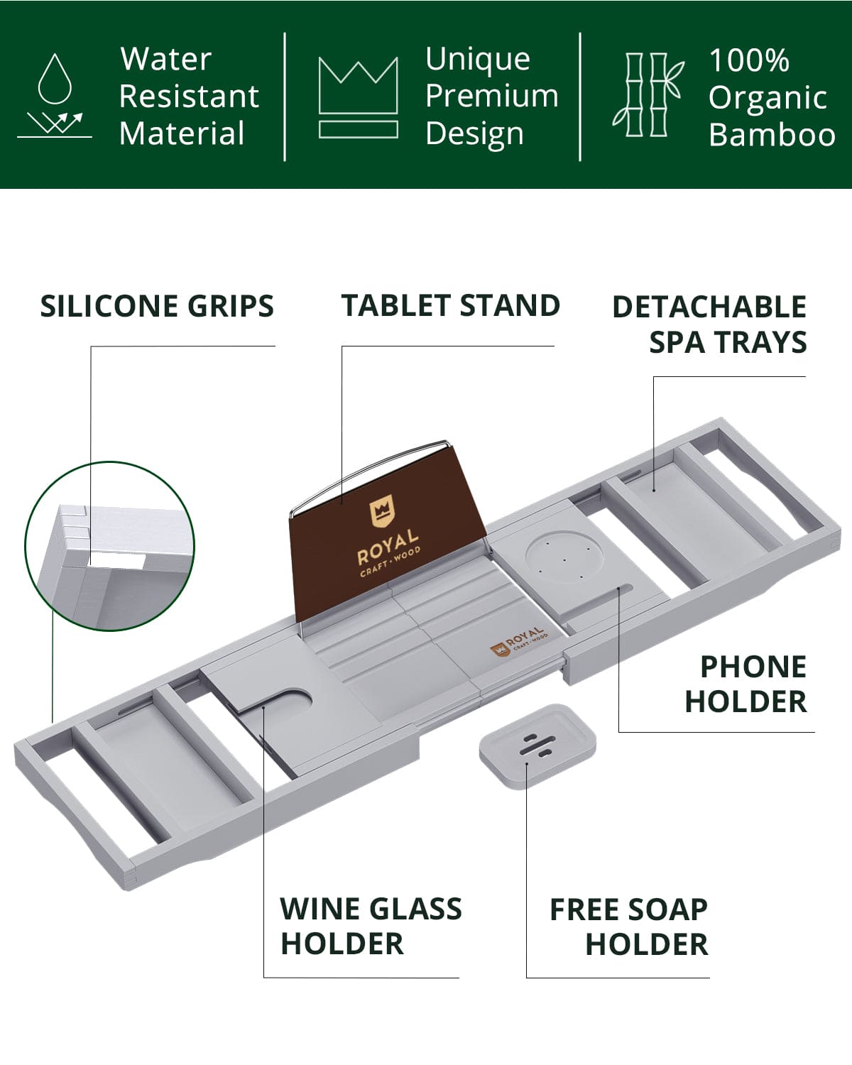 Bathtub Caddy Tray - Gray