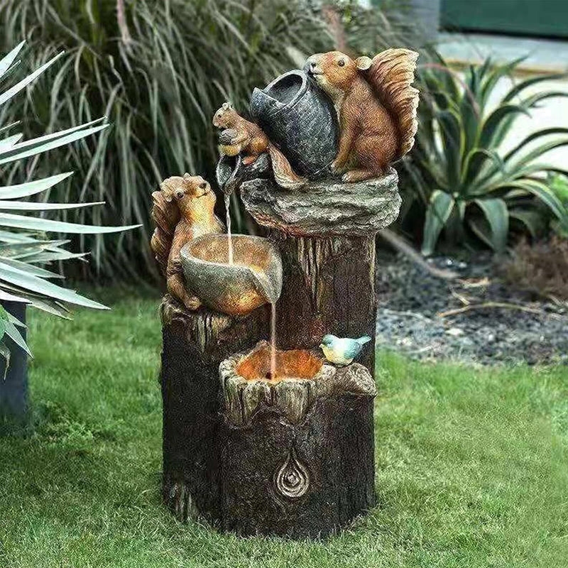 Solar resin duck garden fountain with LED squirrel design
