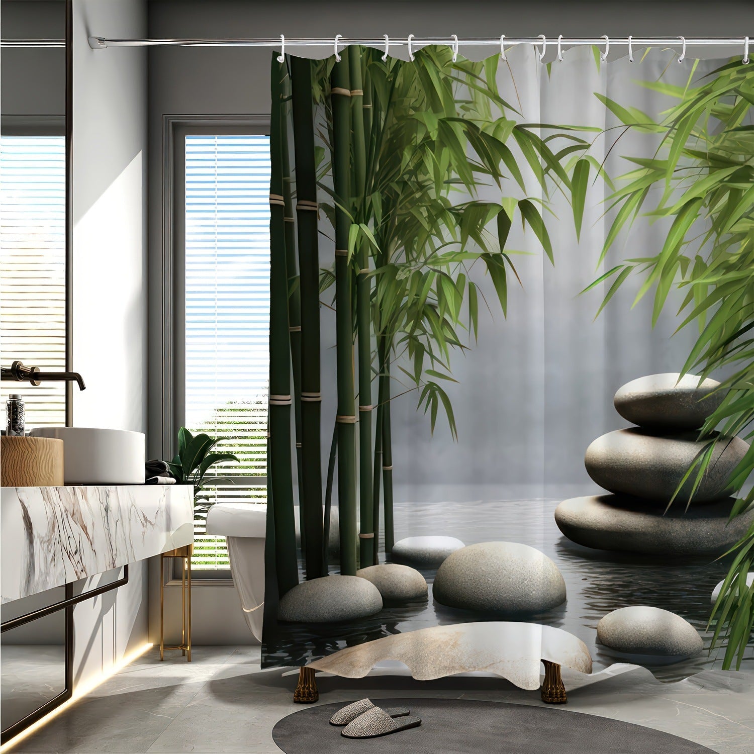 Stone Shower Bathroom Curtain