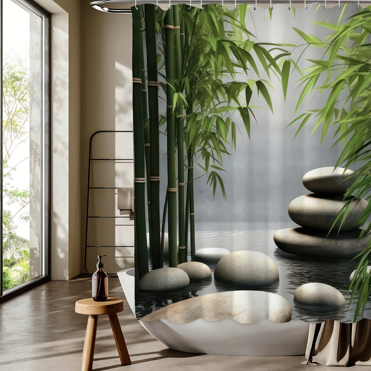 Stone Shower Bathroom Curtain