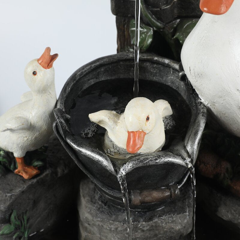 Solar resin duck garden fountain with LED squirrel design