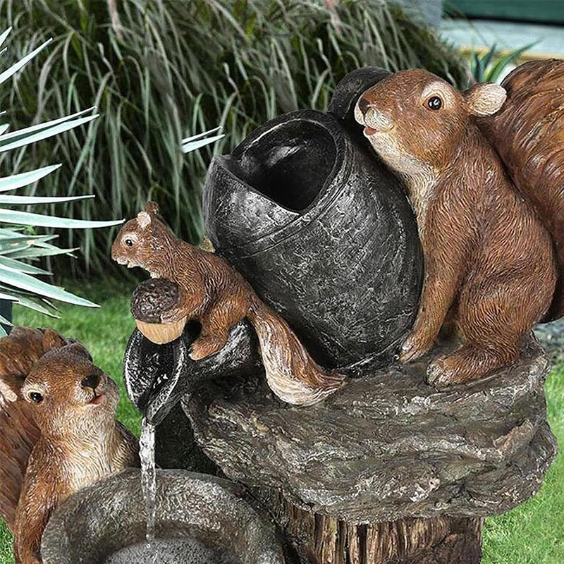 Solar resin duck garden fountain with LED squirrel design