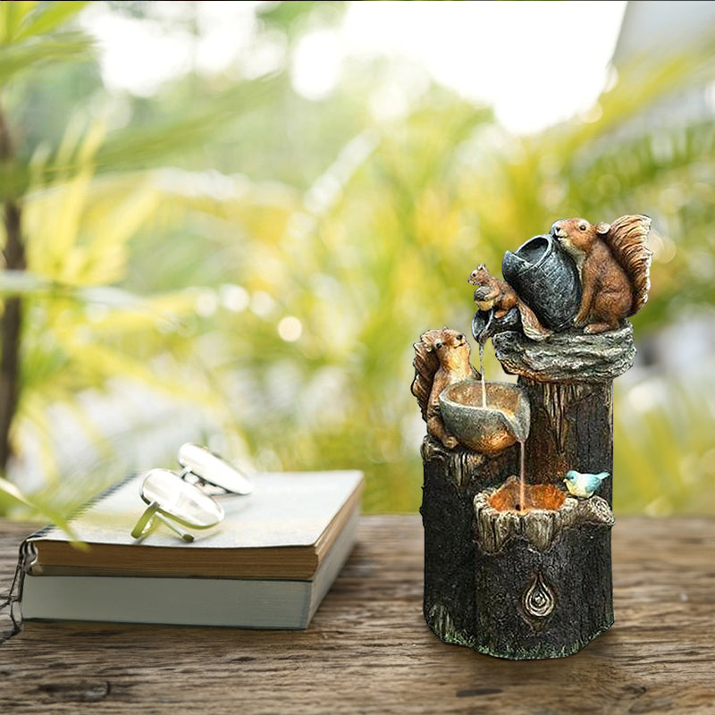 Solar resin duck garden fountain with LED squirrel design