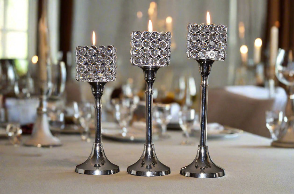 Crystal Aluminium Candle Holder Set
