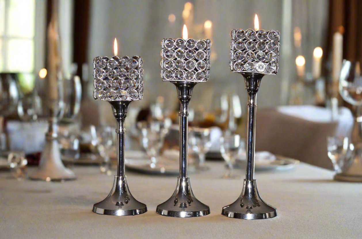 Crystal Aluminium Candle Holder Set