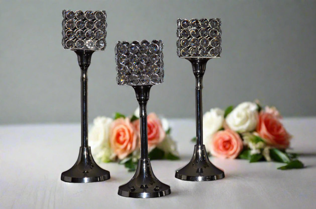 Crystal Aluminium Candle Holder Set