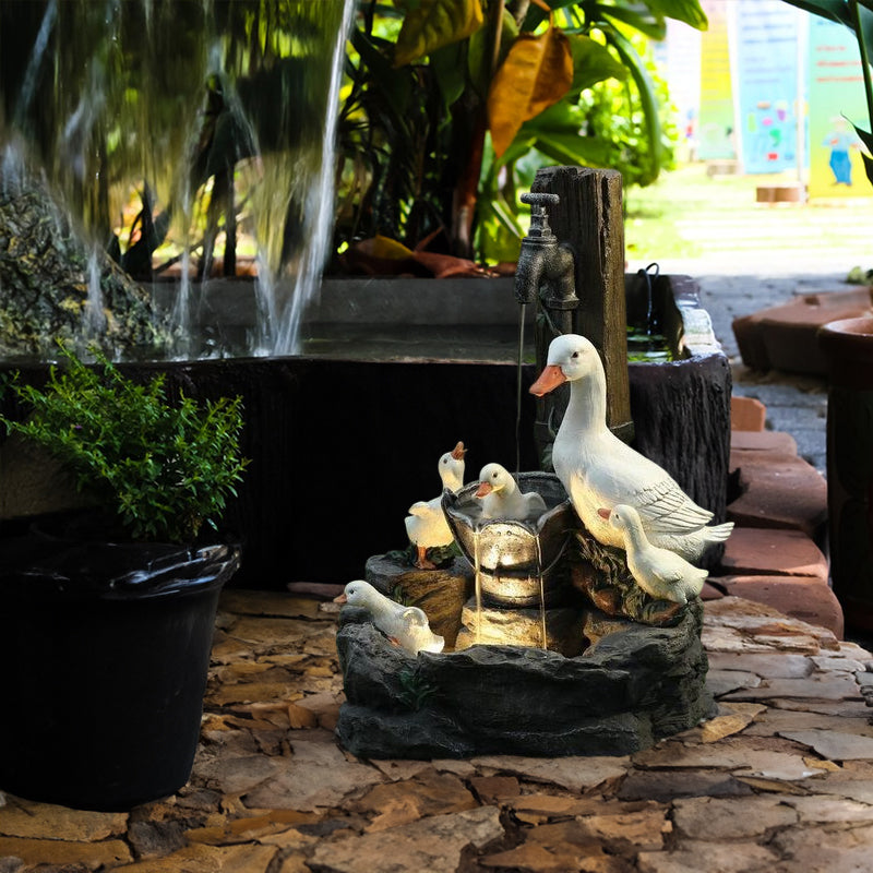 Solar resin duck garden fountain with LED squirrel design