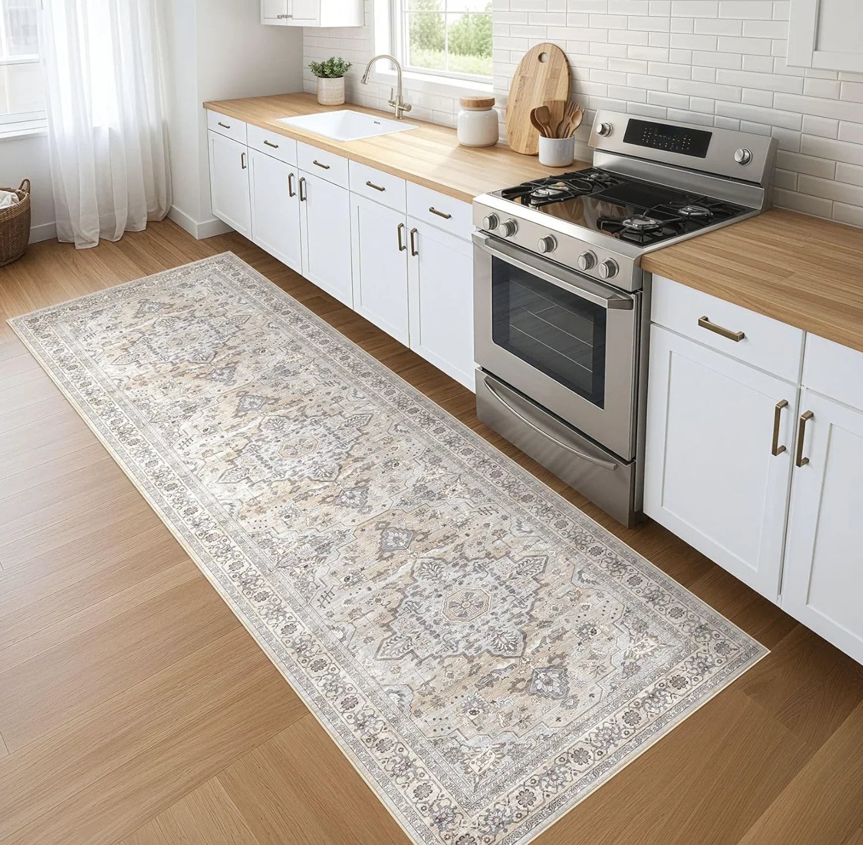 Multi Style Runner Rug - Floral Retro Abstract Pattern