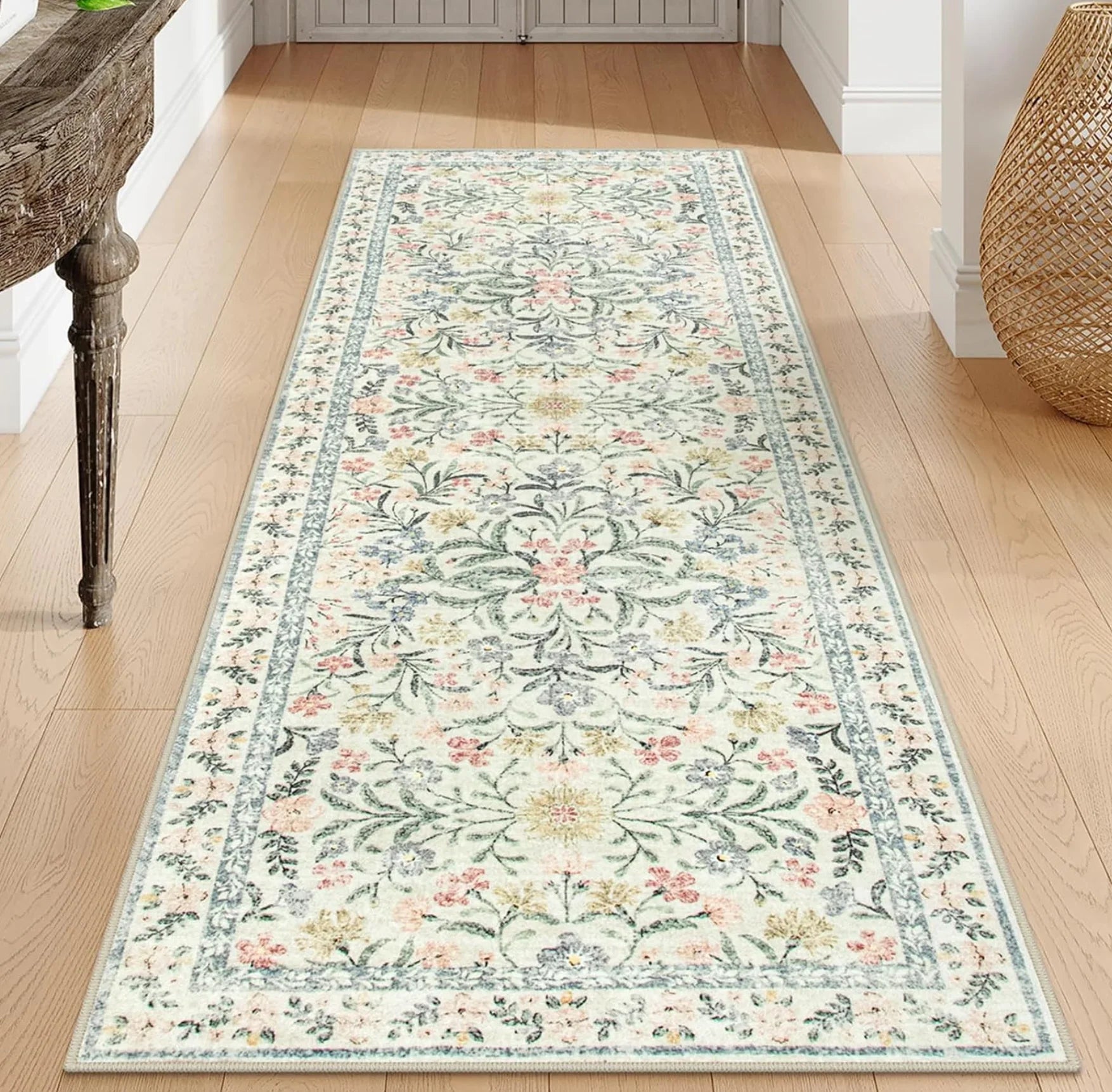 Multi Style Runner Rug - Floral Retro Abstract Pattern