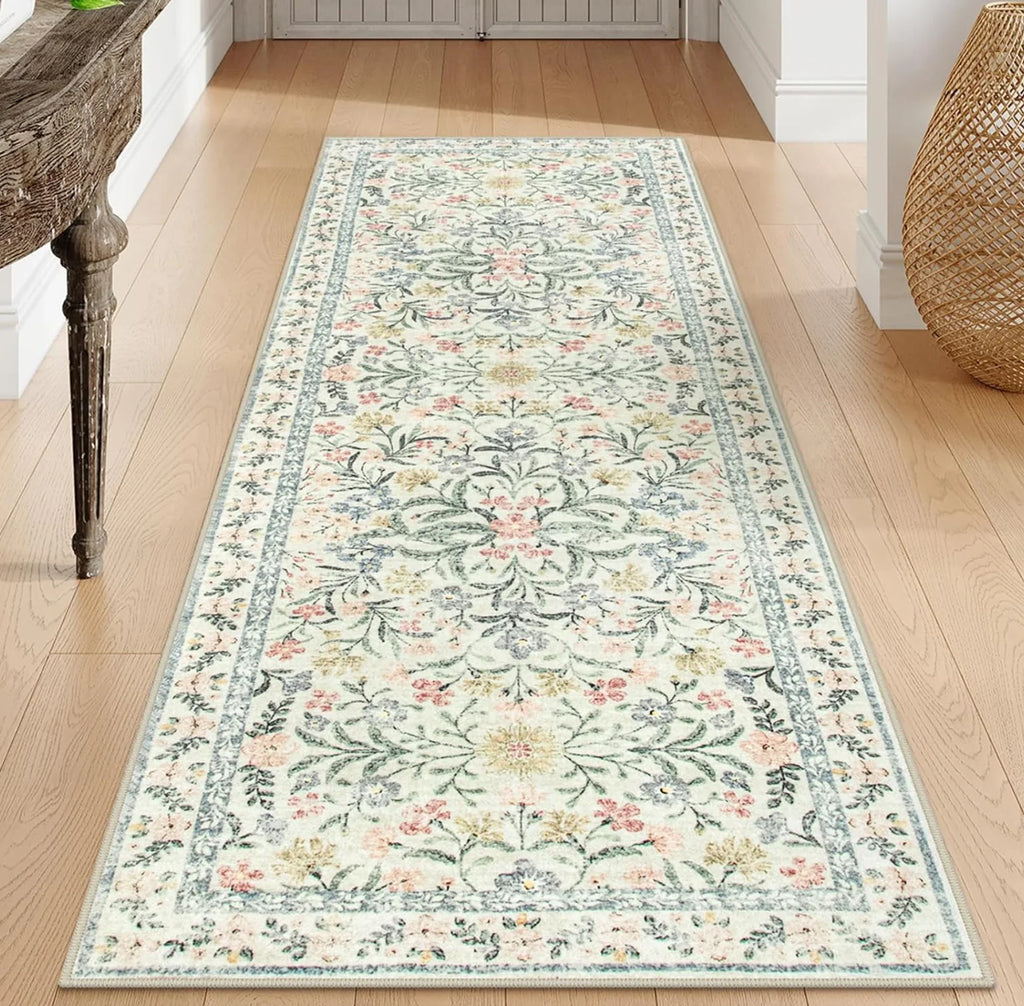 Multi Style Runner Rug - Floral Retro Abstract Pattern