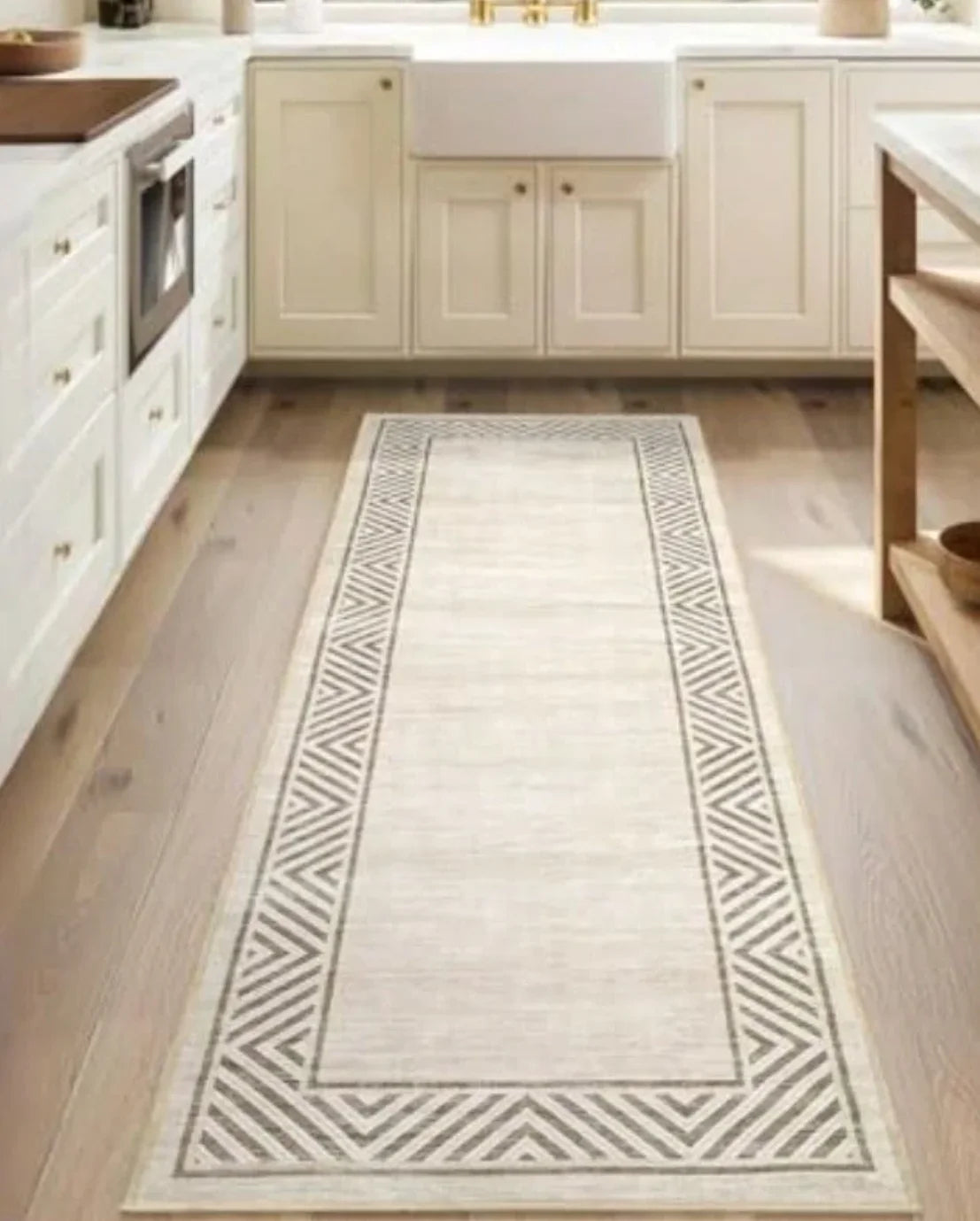 Geometric Gold Floral Feather - Long Runner Rug