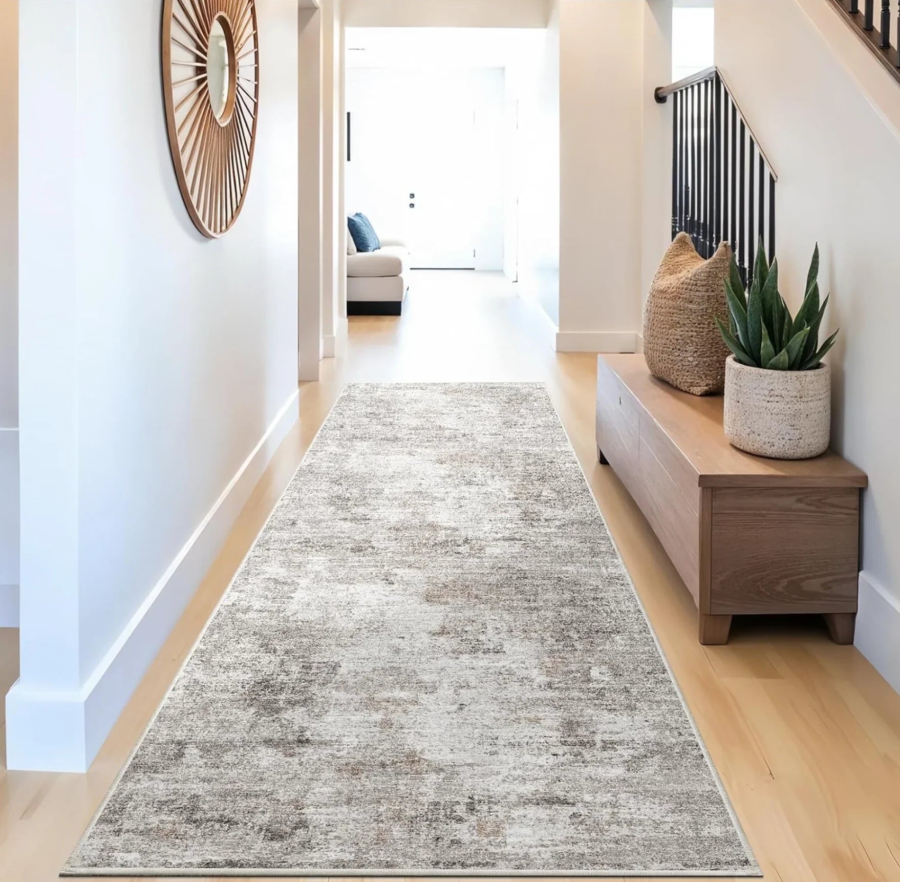 Multi Style Runner Rug - Floral Retro Abstract Pattern