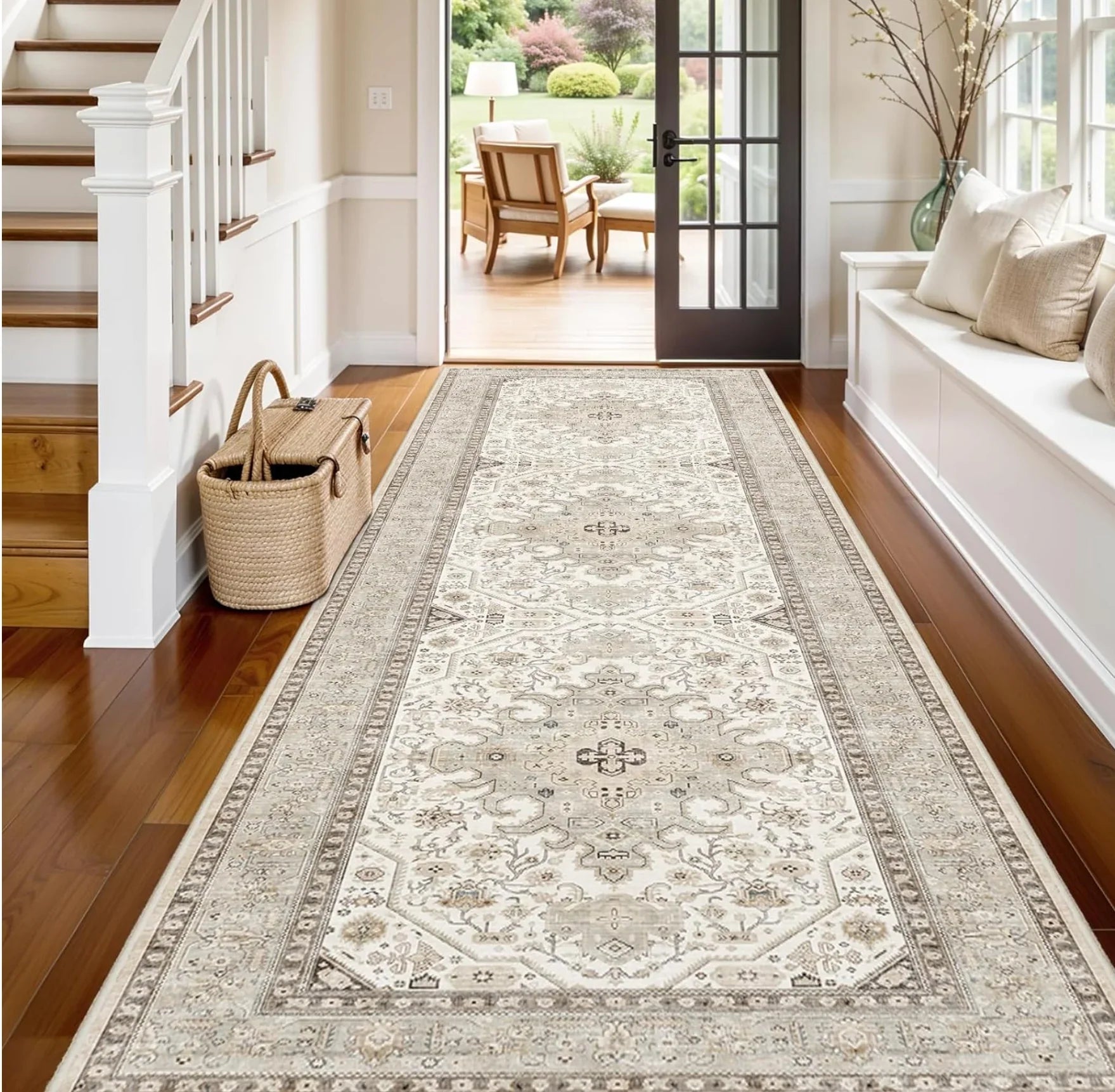 Multi Style Runner Rug - Floral Retro Abstract Pattern
