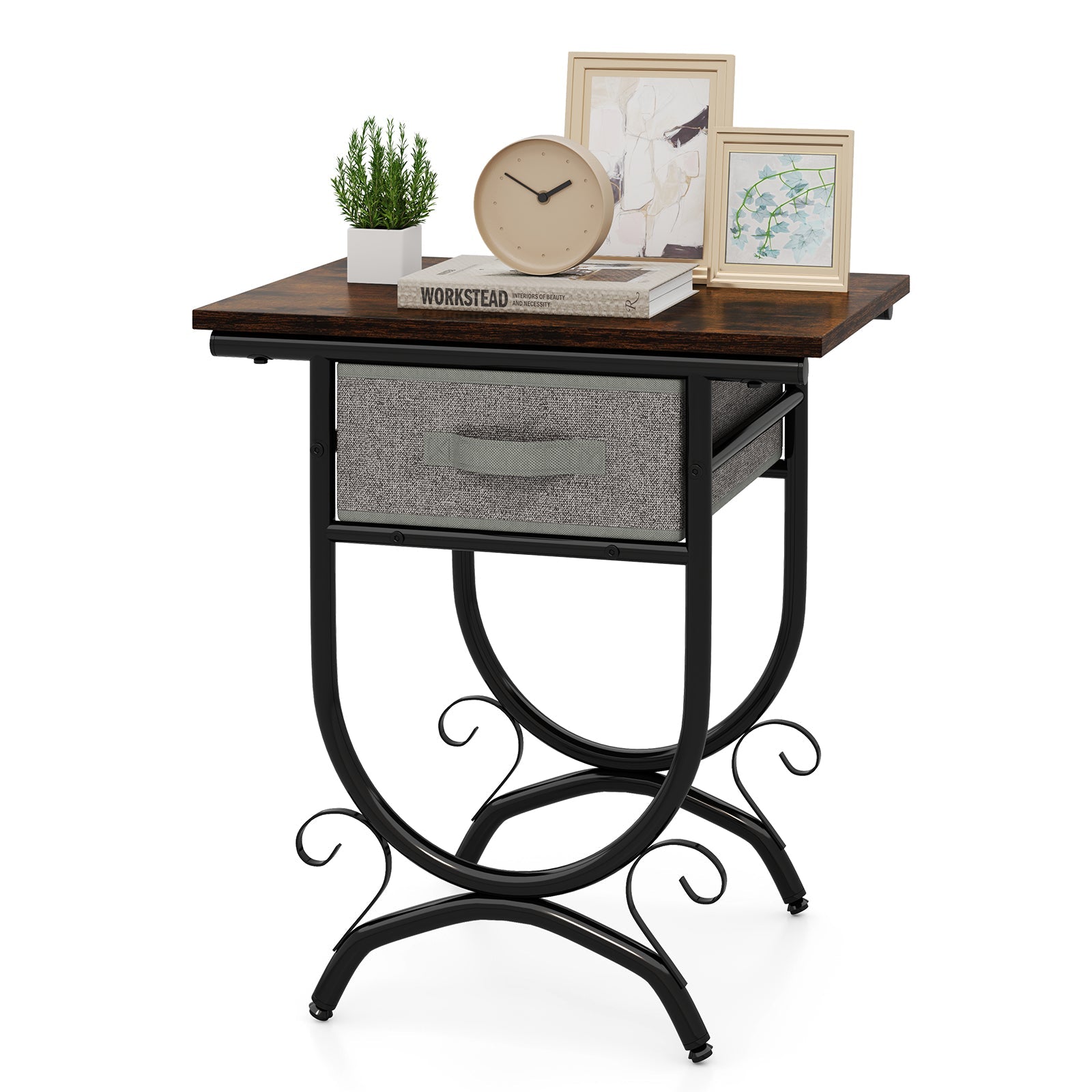Side Table Carved Metal Frame