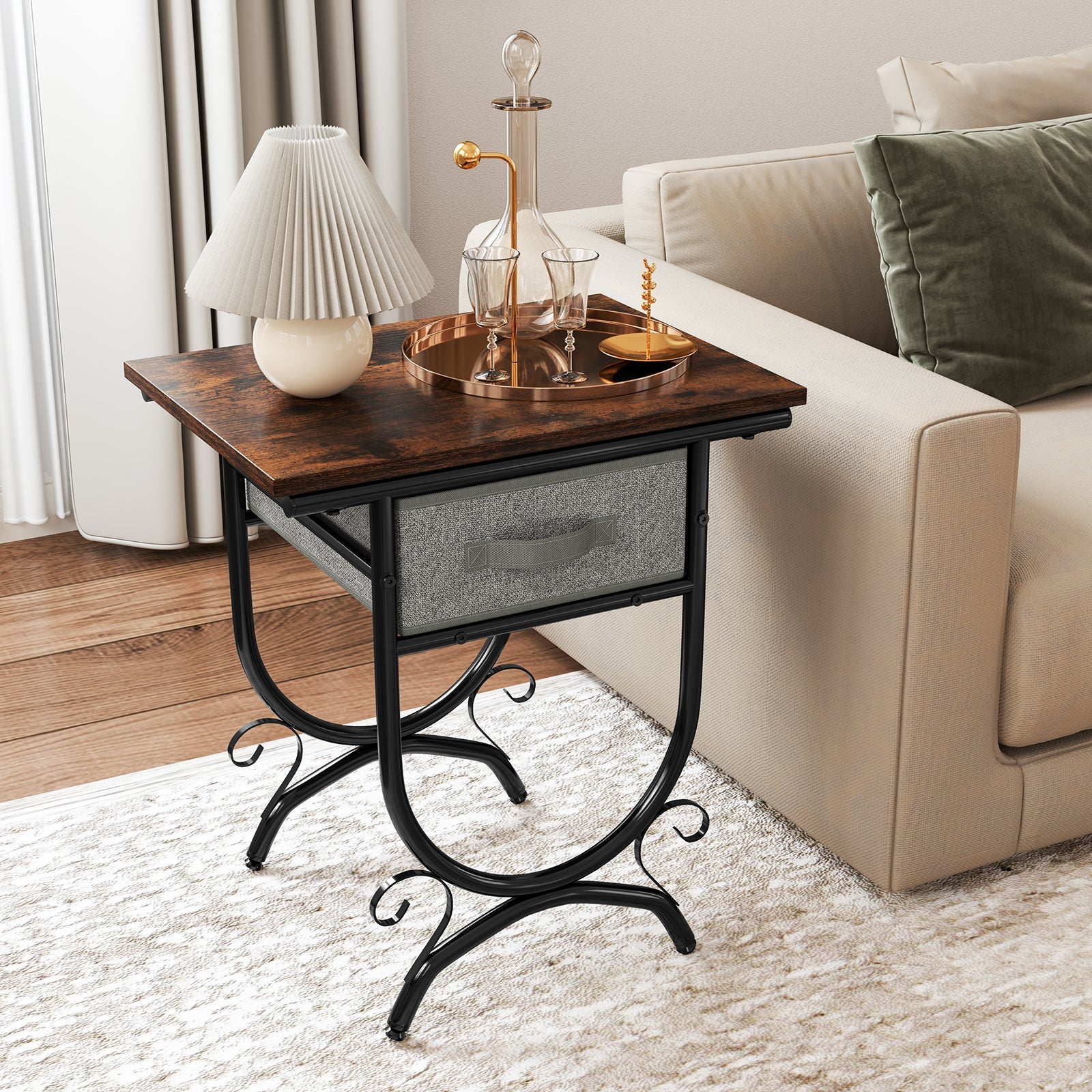 Side Table Carved Metal Frame