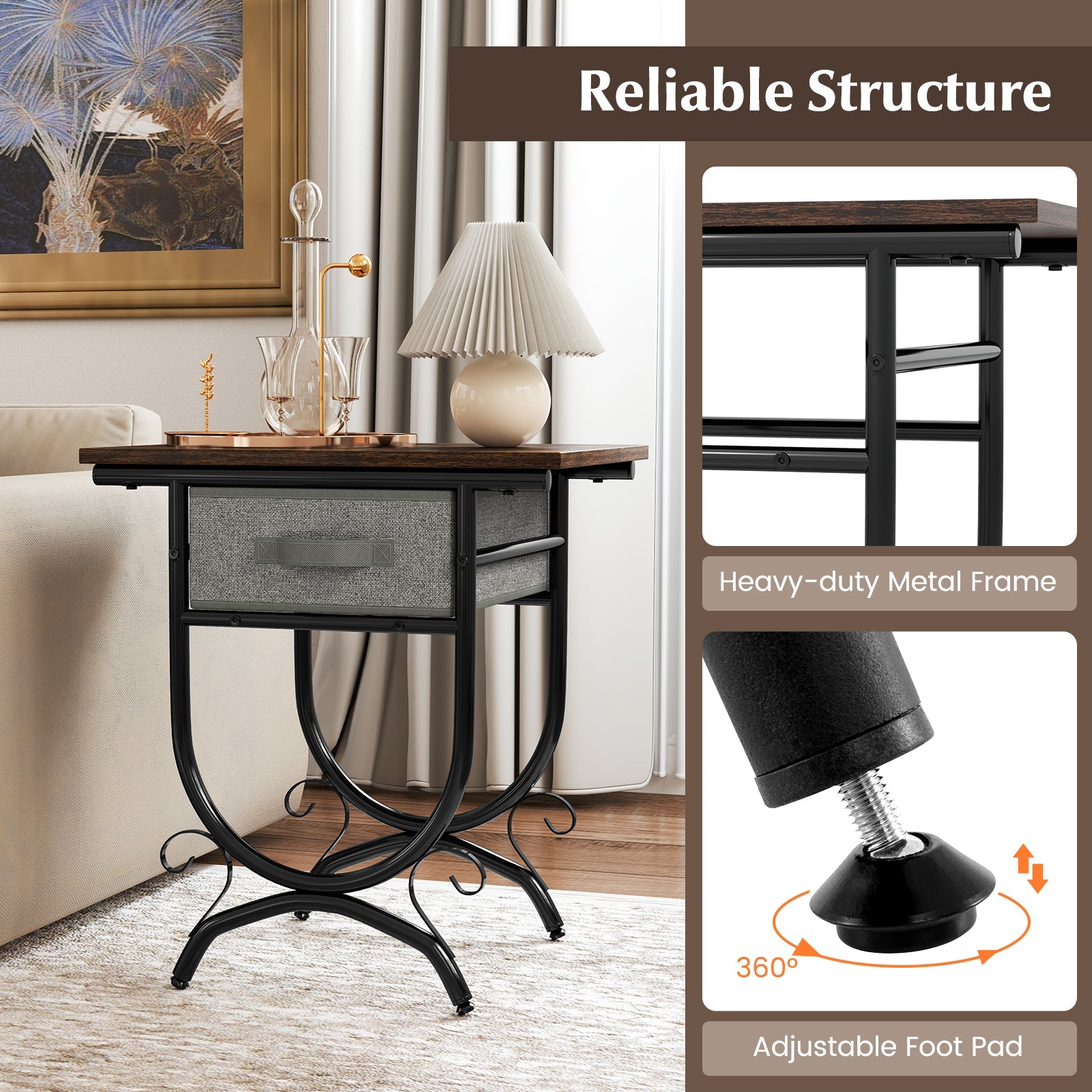 Side Table Carved Metal Frame