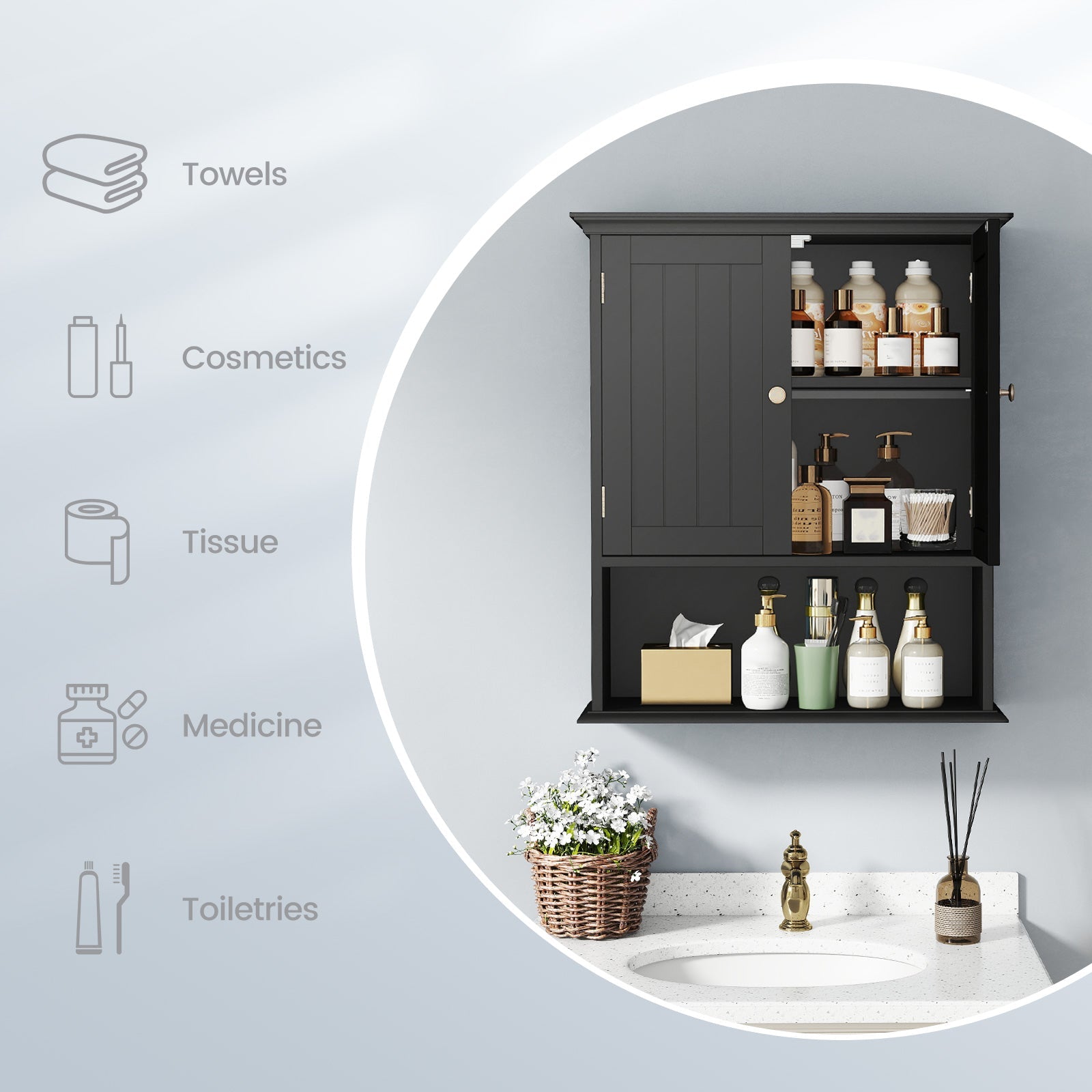 Wall Mount Bathroom Cabinet Storage Organizer
