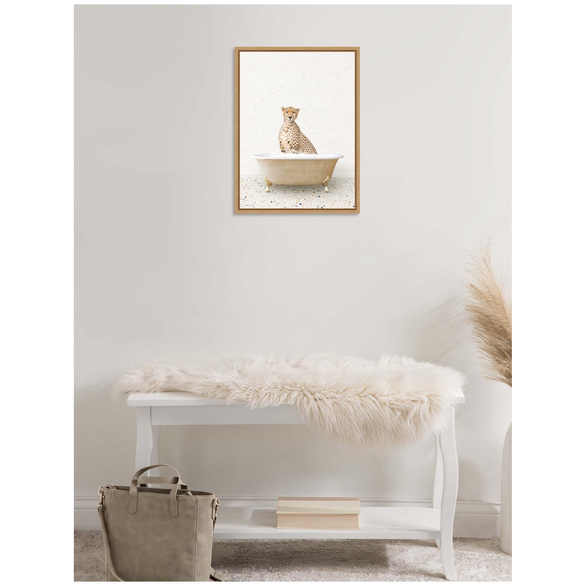 Sylvie Cheetah in Terrazzo Bathtub Framed Canvas by Amy Peterson