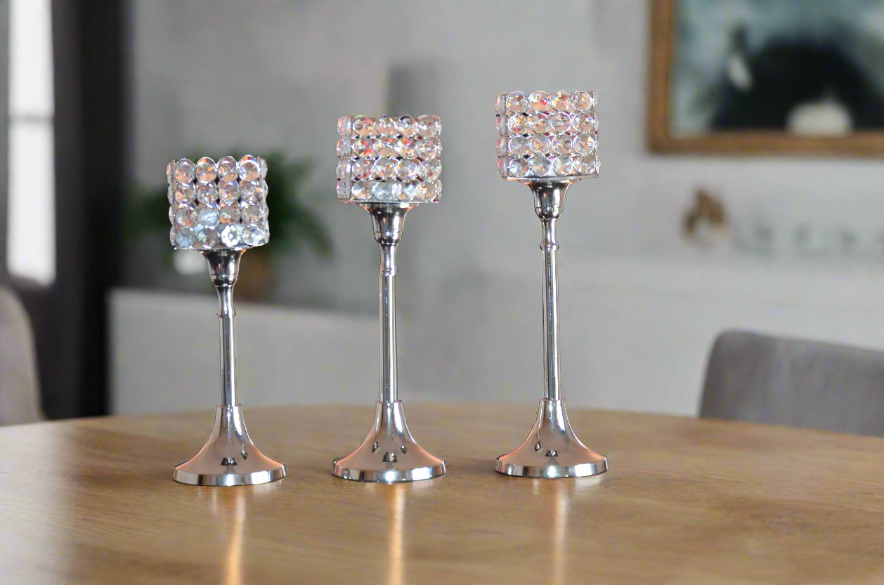 Crystal Aluminium Candle Holder Set