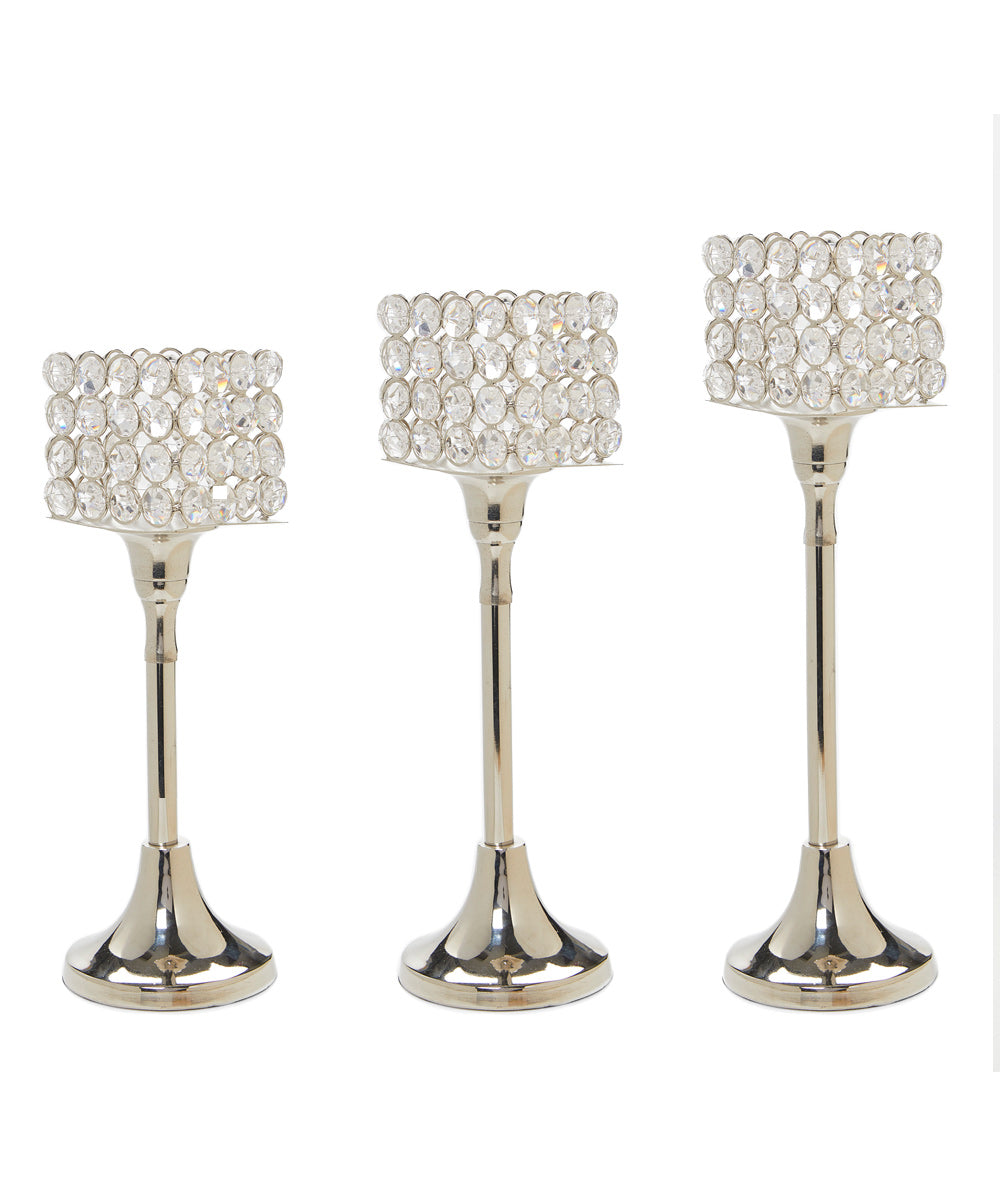Crystal Aluminium Candle Holder Set
