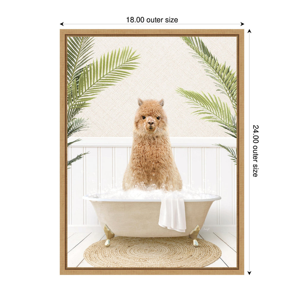 Sylvie Alpaca in Palms Bathtub Framed Canvas by Amy Peterson