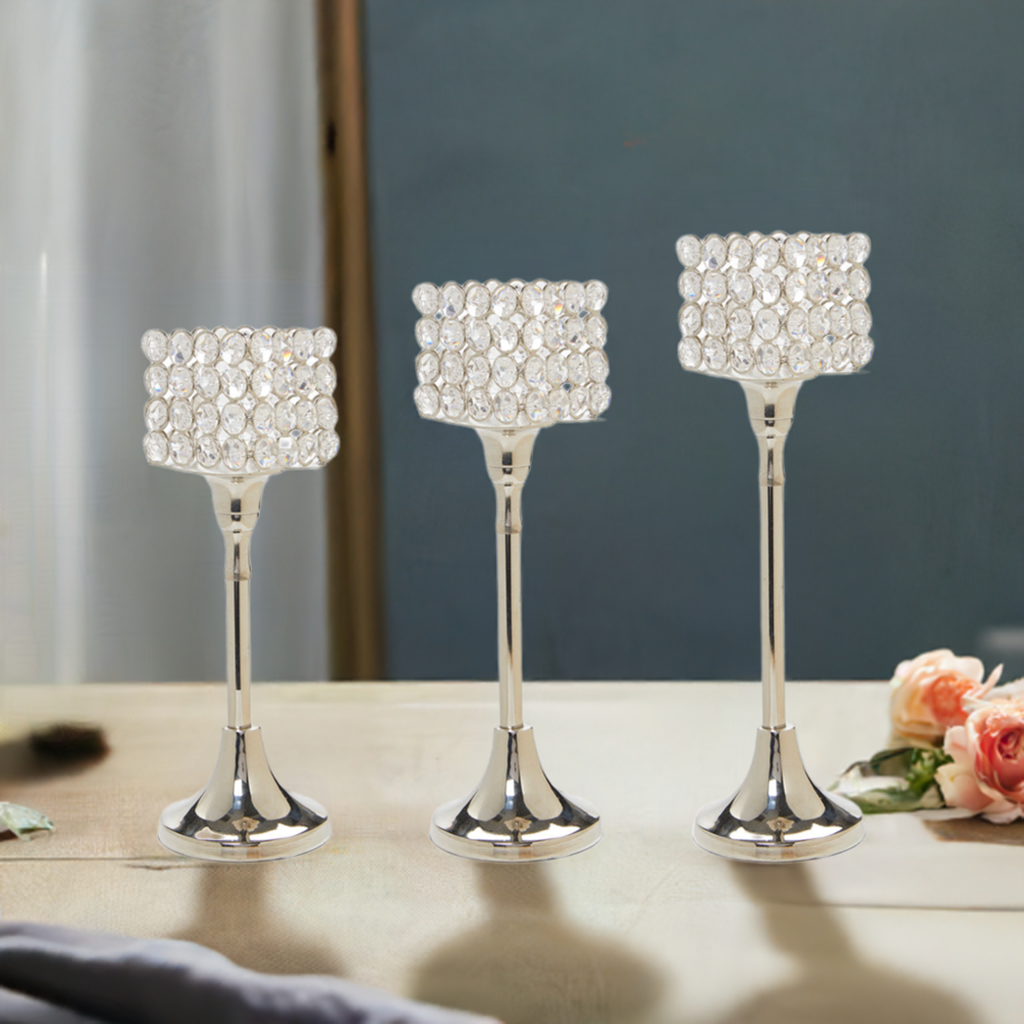 Crystal Aluminium Candle Holder Set