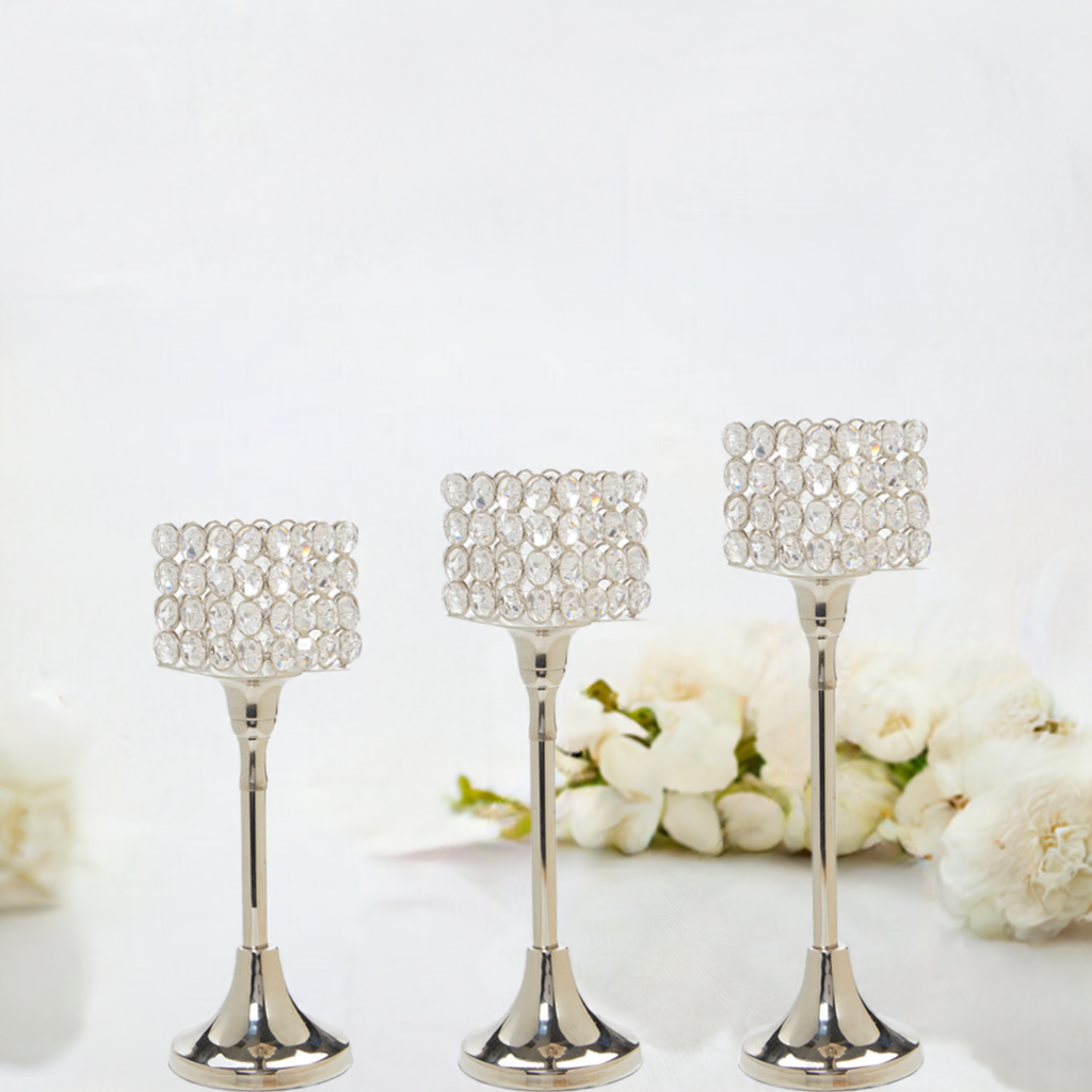 Crystal Aluminium Candle Holder Set