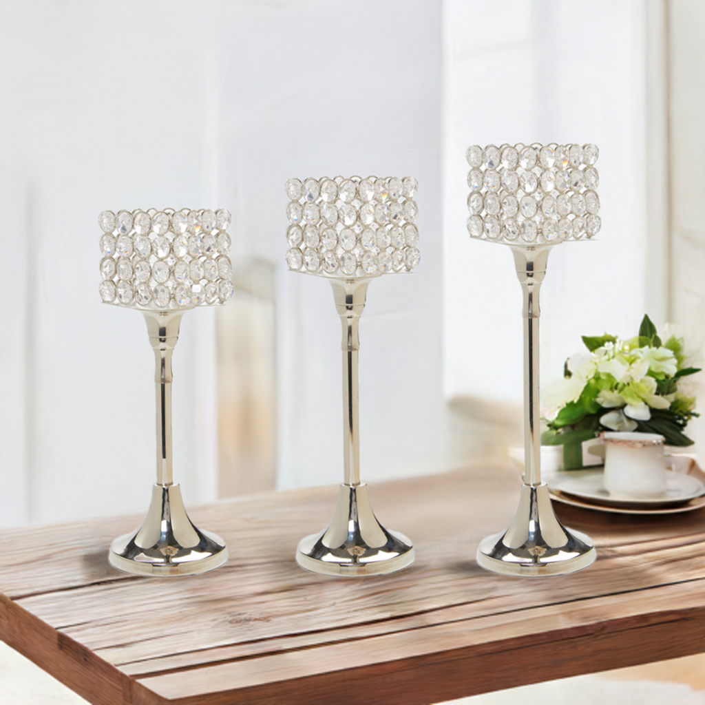 Crystal Aluminium Candle Holder Set