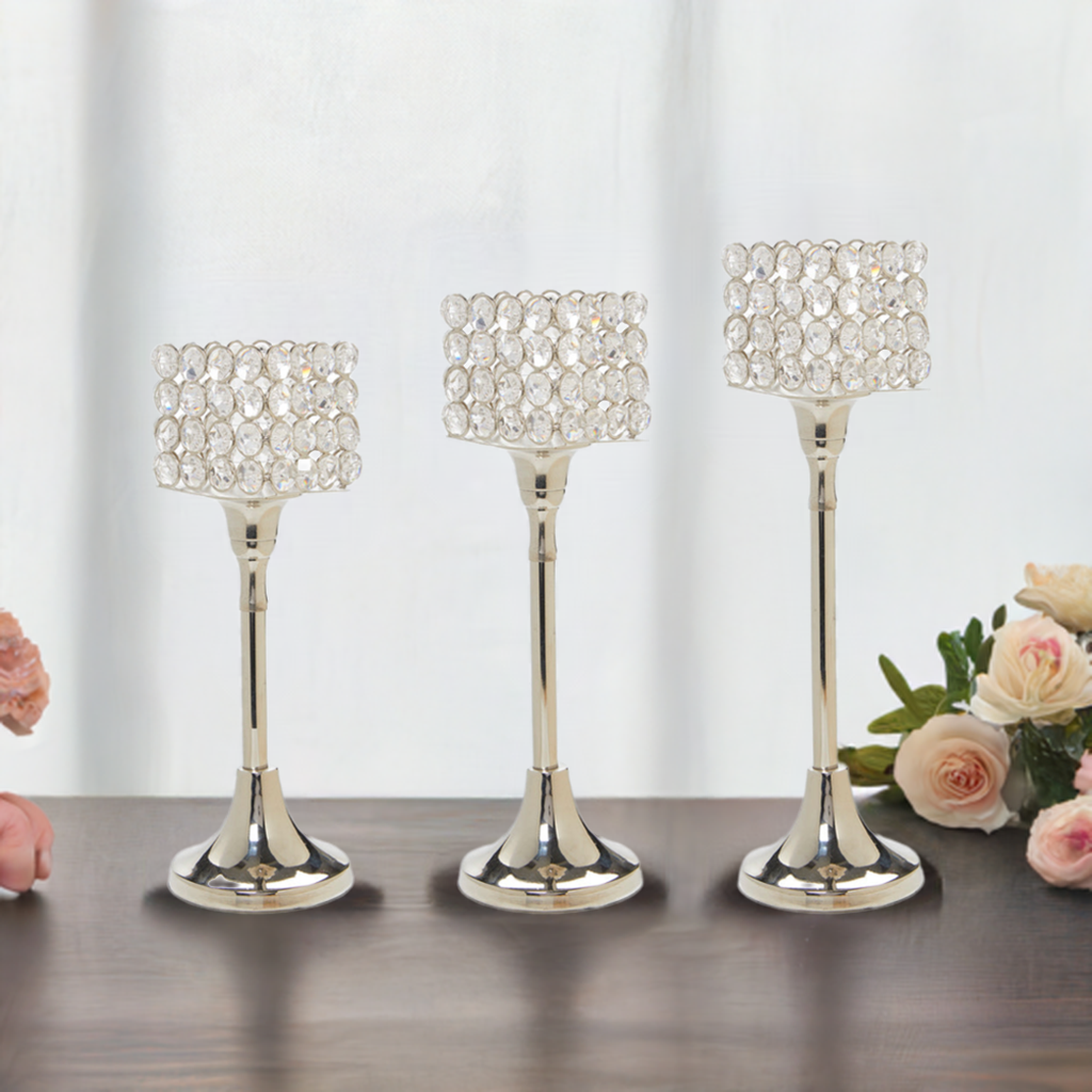 Crystal Aluminium Candle Holder Set