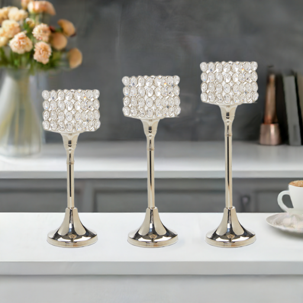 Crystal Aluminium Candle Holder Set