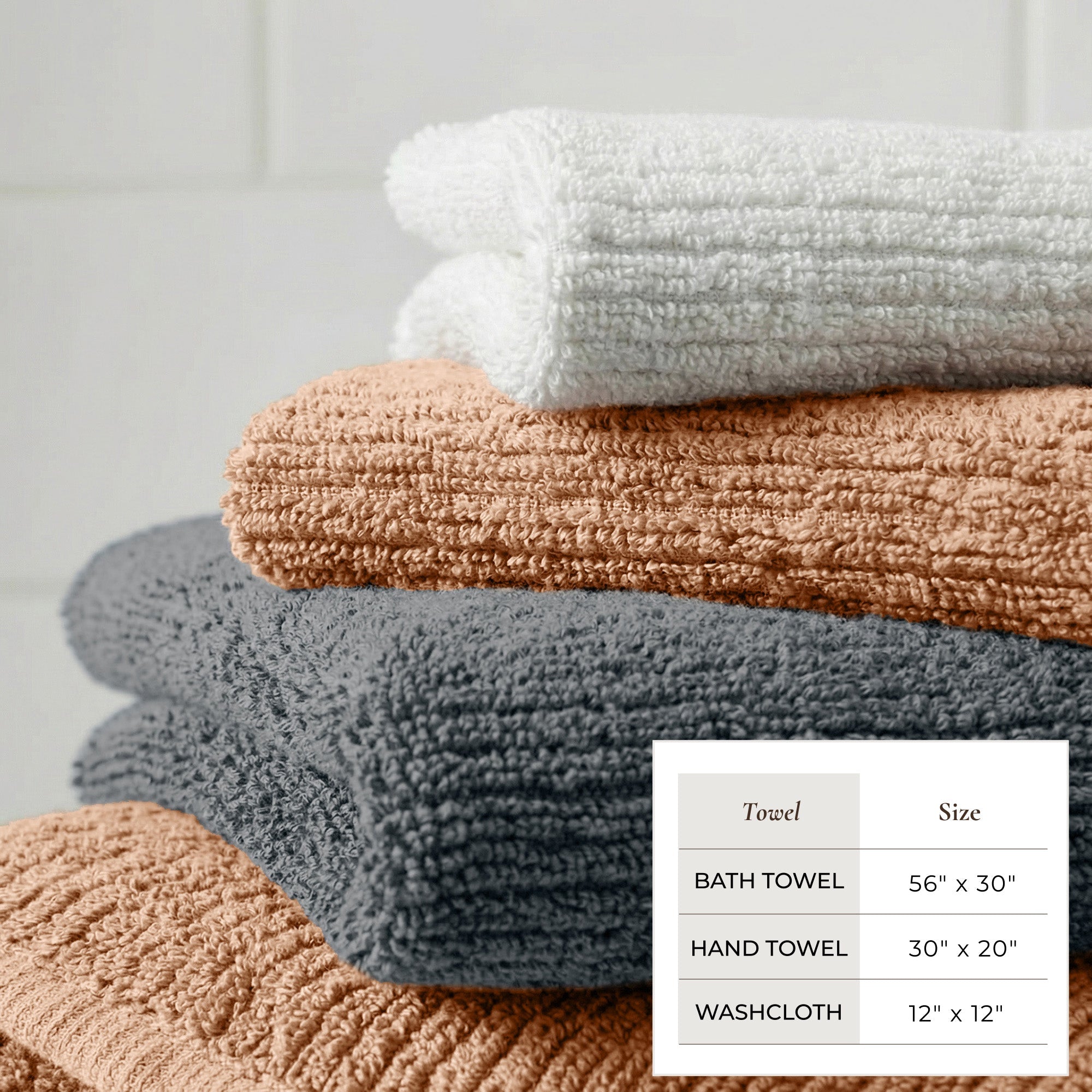 Cotton Ribbed 6-Piece Bath Towel Set - Georgiana Collection