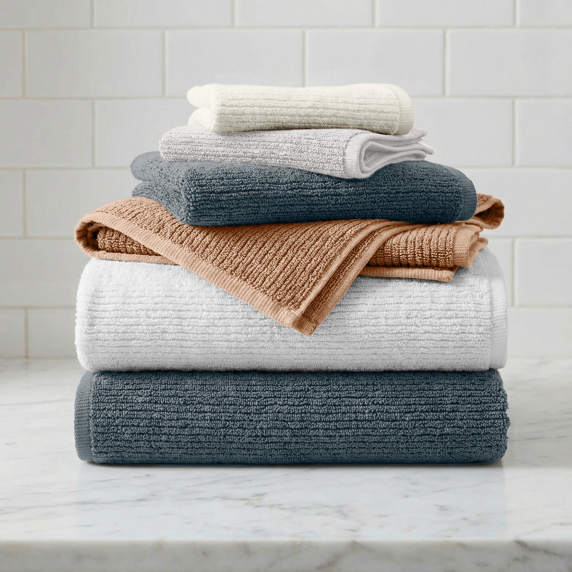 Cotton Ribbed 6-Piece Bath Towel Set - Georgiana Collection
