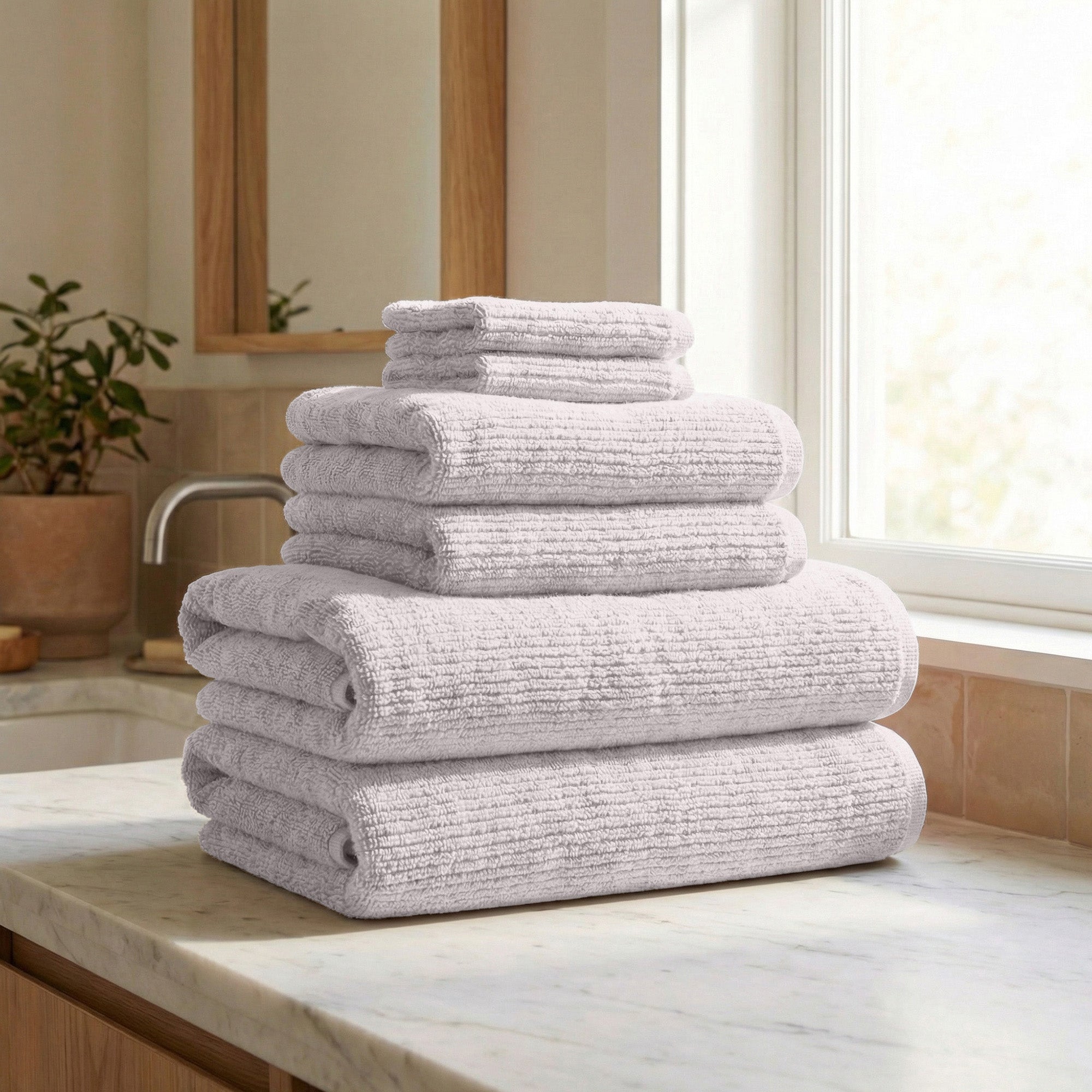 Cotton Ribbed 6-Piece Bath Towel Set - Georgiana Collection