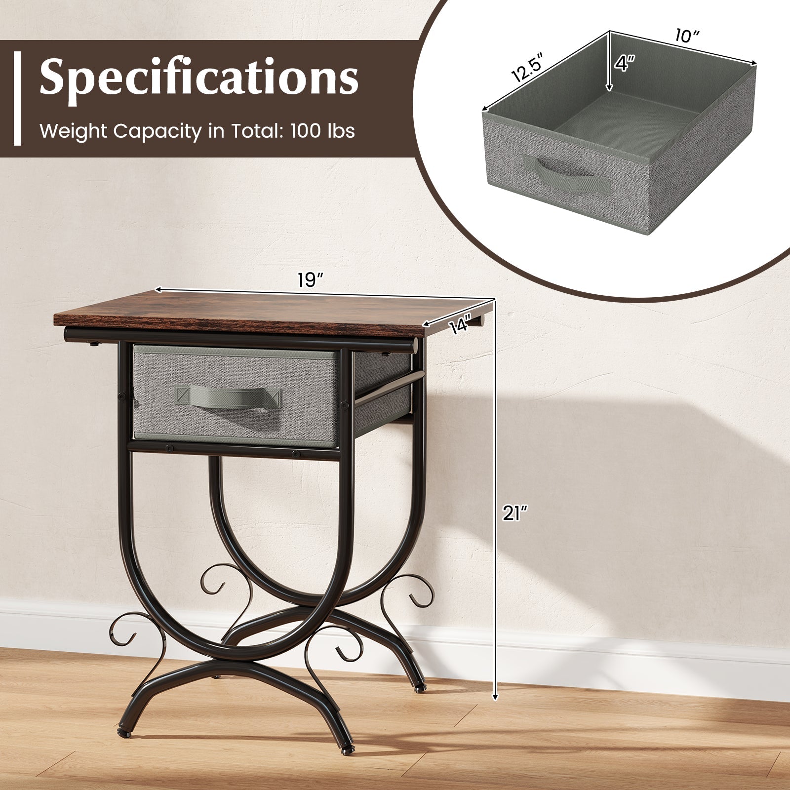 Side Table Carved Metal Frame