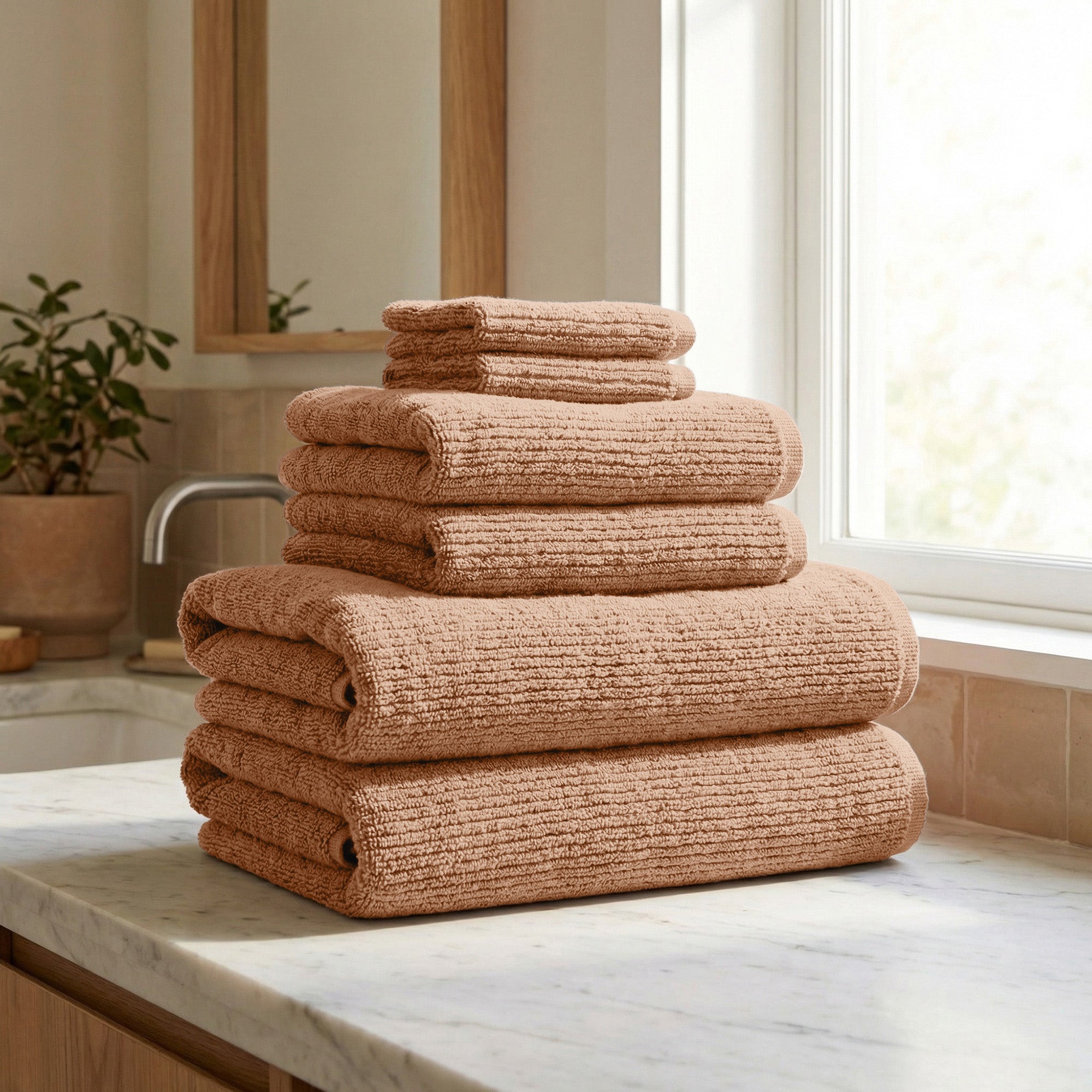 Cotton Ribbed 6-Piece Bath Towel Set - Georgiana Collection