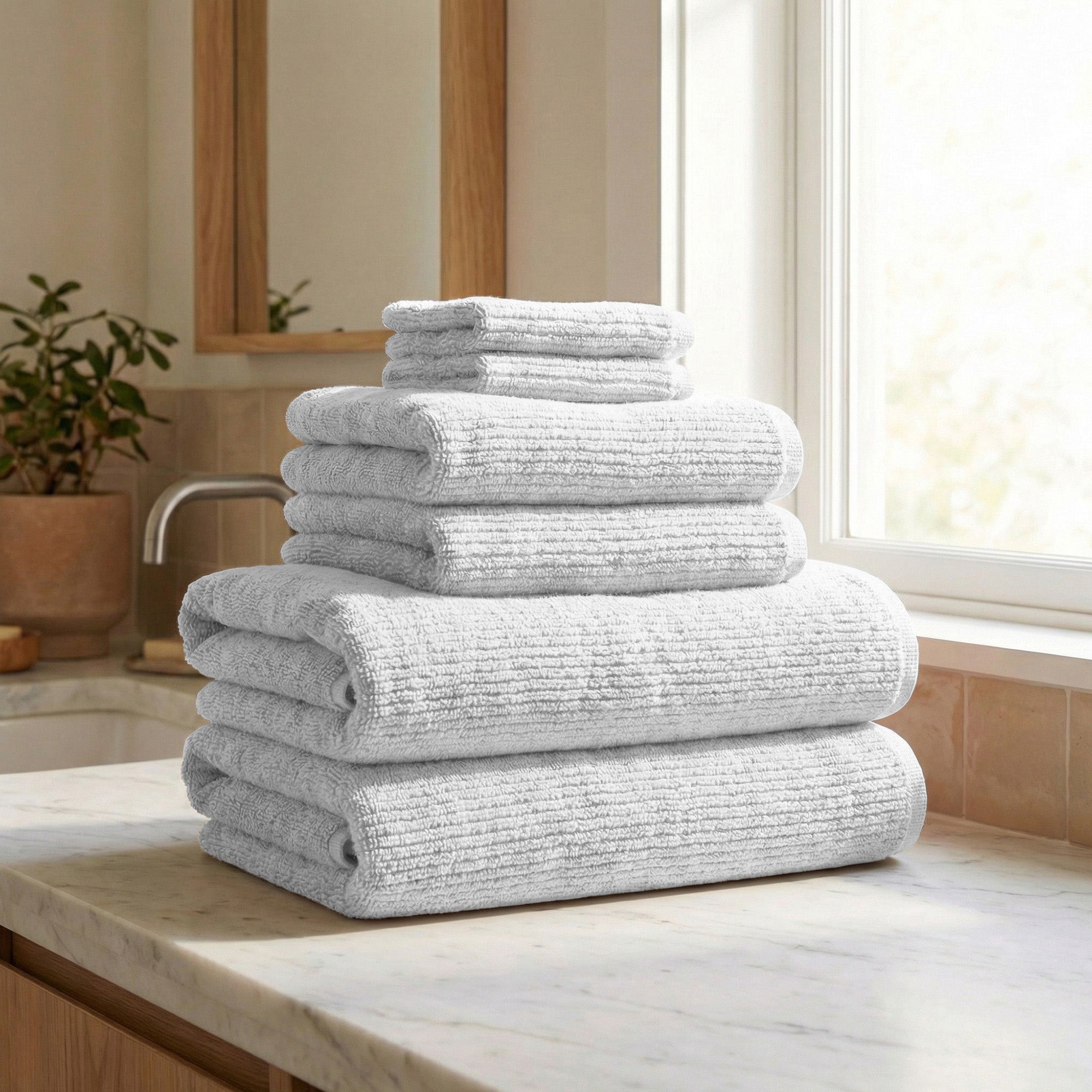Cotton Ribbed 6-Piece Bath Towel Set - Georgiana Collection